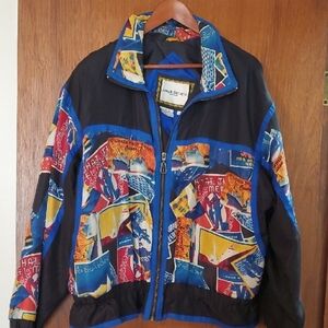 Joseph Tartaglia Vintage Black and Blue Windbreaker with Retro Graphic Design
